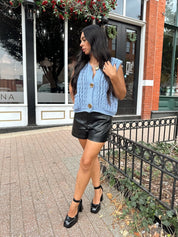 Drew Chunky Blue Knit Sweater Button Up - Gwenna The Label