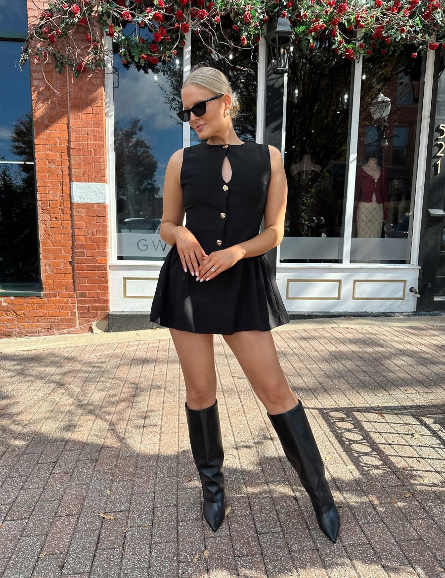 Dreya Black Gold Button Mini Dress - Gwenna The Label