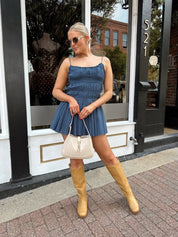 Emery Dusty Blue Smocked Mini Dress - Gwenna The Label