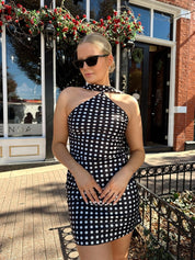 Emmy Black and White Polka Dot Halter Neck Satin Mini Dress - Gwenna The Label