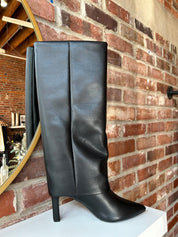 Faye Black Leather Fold Over Boot - Gwenna The Label
