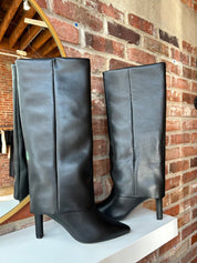 Faye Black Leather Fold Over Boot - Gwenna The Label