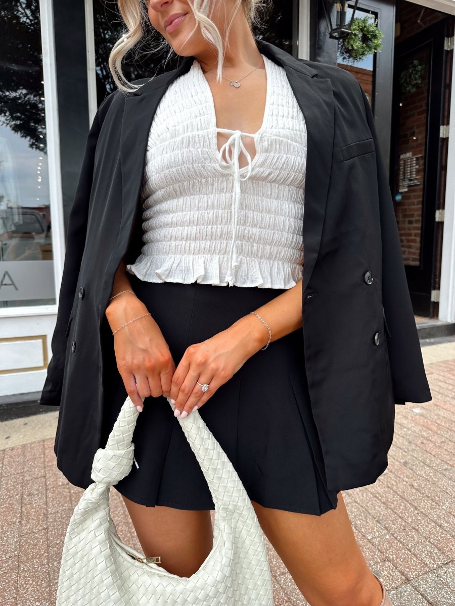 Georgie White Smocked Halter Neck Top - Gwenna The Label