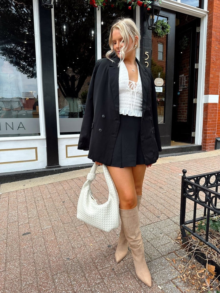 Georgie White Smocked Halter Neck Top - Gwenna The Label