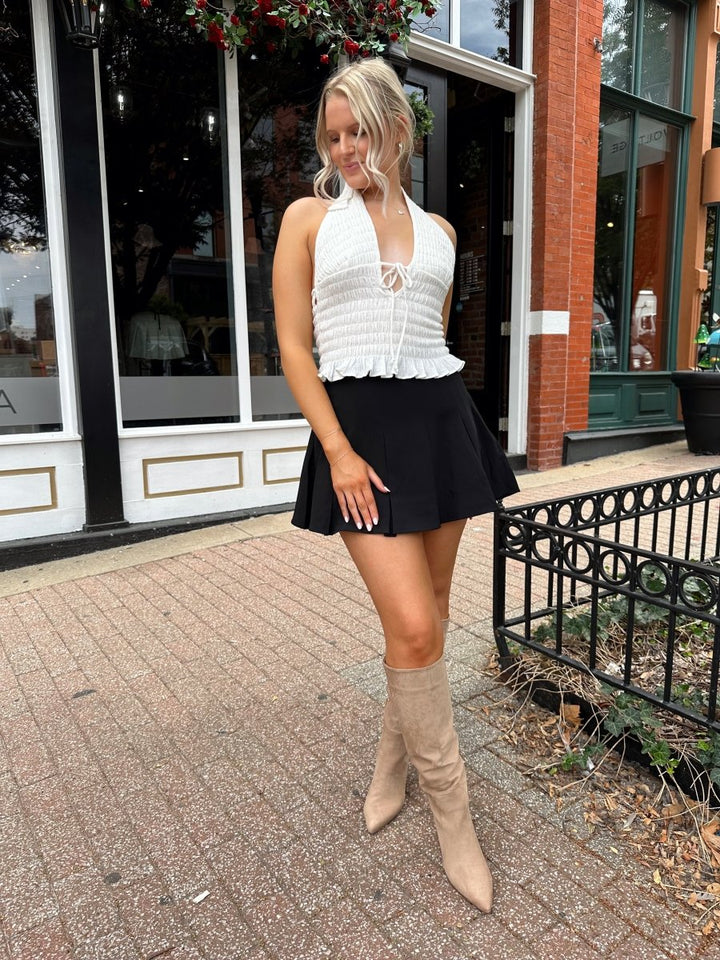 Georgie White Smocked Halter Neck Top - Gwenna The Label