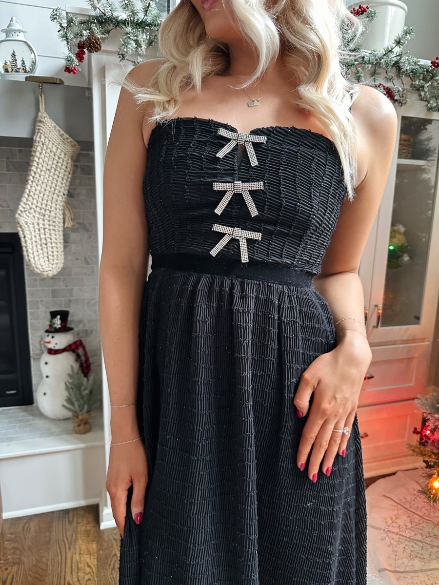 Giana Black Sparkle Bow Midi Dress - Gwenna The Label