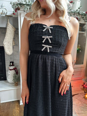 Giana Black Sparkle Bow Midi Dress - Gwenna The Label