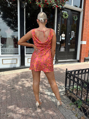 Haven Hot Pink & Rust Floral Satin Mini Dress - Gwenna The Label