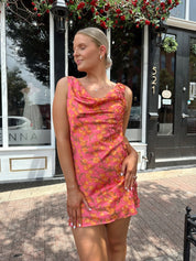Haven Hot Pink & Rust Floral Satin Mini Dress - Gwenna The Label