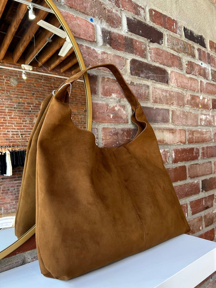 Hazel Camel Suede Shoulder Bag - Gwenna The Label