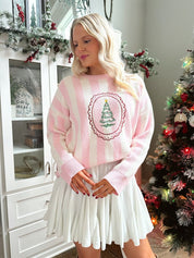 Holiday Pink Striped Christmas Tree Sweater - Gwenna The Label