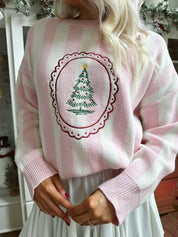 Holiday Pink Striped Christmas Tree Sweater - Gwenna The Label