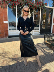 Holland Leather Midi Skirt with Back Slit - Gwenna The Label