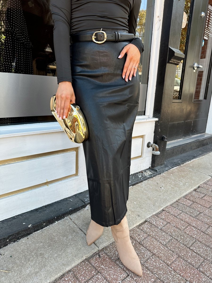 Holland Leather Midi Skirt with Back Slit - Gwenna The Label