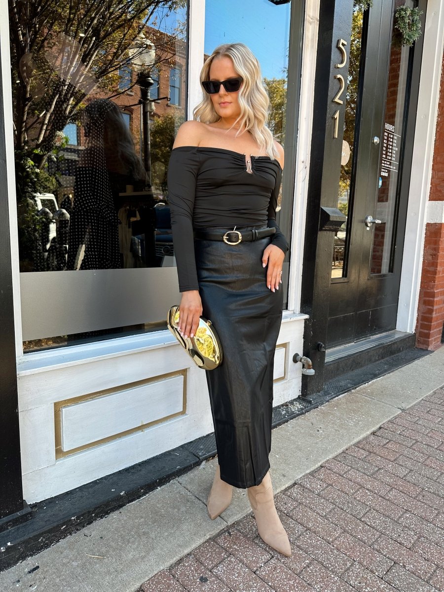 Holland Leather Midi Skirt with Back Slit - Gwenna The Label