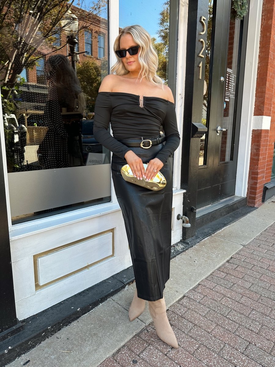 Holland Leather Midi Skirt with Back Slit - Gwenna The Label