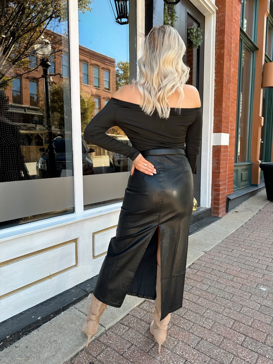 Holland Leather Midi Skirt with Back Slit - Gwenna The Label