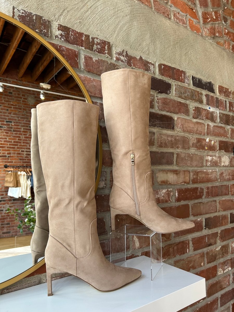 Huda Beige Suede Knee Boot - Gwenna The Label