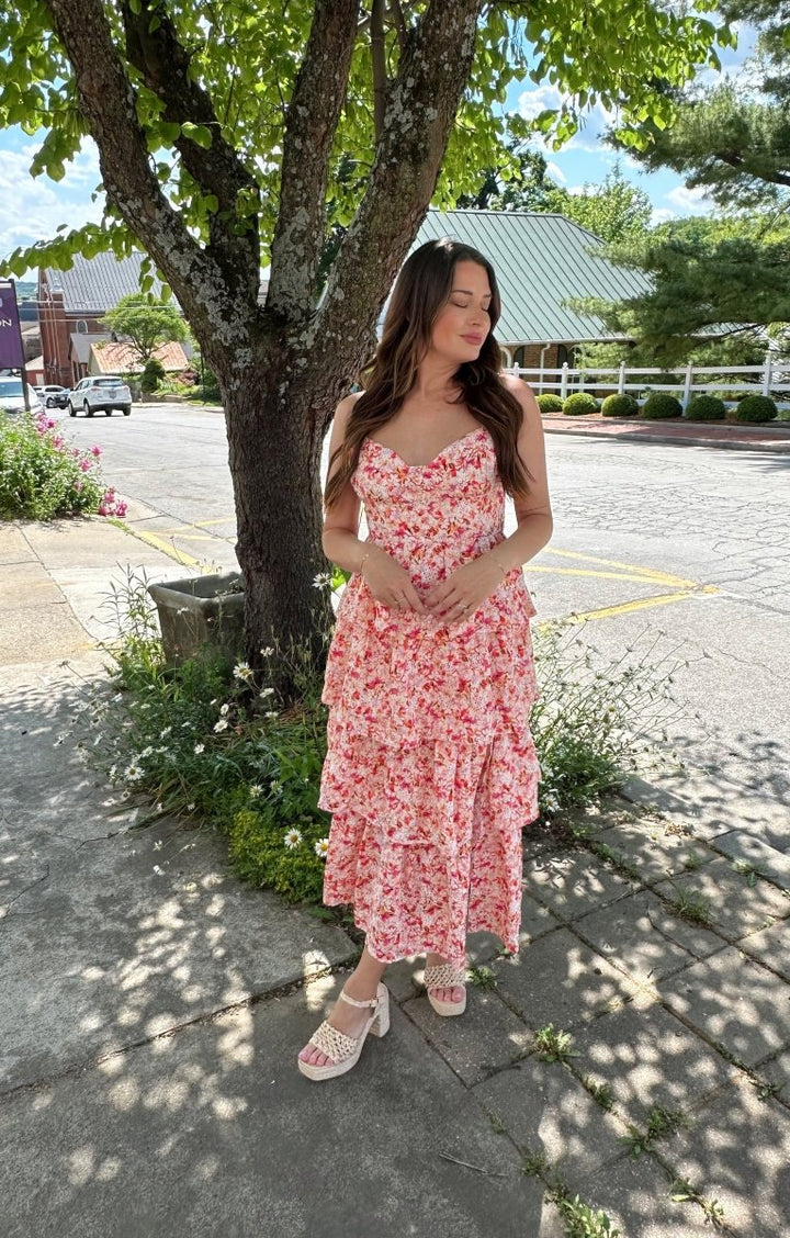 Isla Pink Floral Tiered Maxi Dress - Gwenna The Label