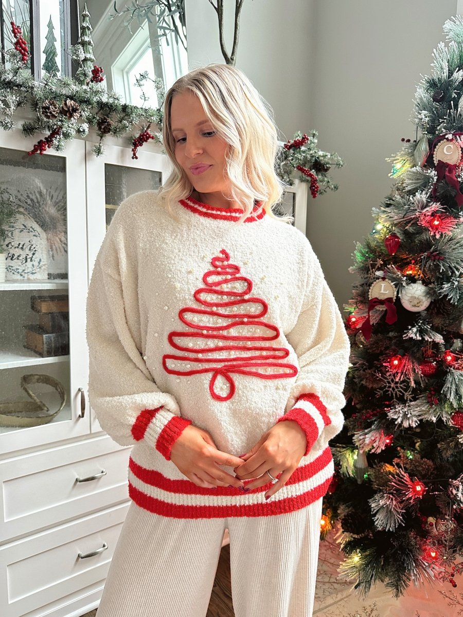Jolly Pines Cream And Red Pullover - Gwenna The Label