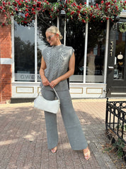 Jovie Grey Cable Knit Sweater Two - Piece Pant Set - Gwenna The Label