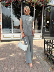 Jovie Grey Cable Knit Sweater Two - Piece Pant Set - Gwenna The Label