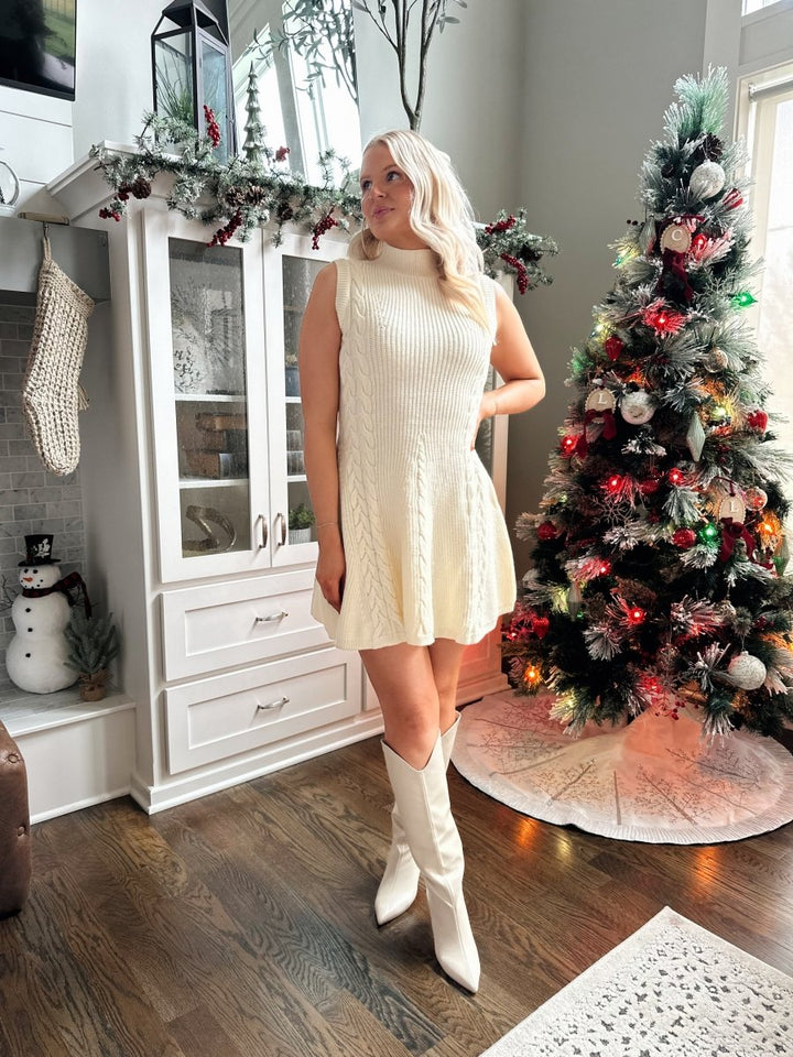 Katrina Cream Mock Neck Sweater Mini Dress - Gwenna The Label