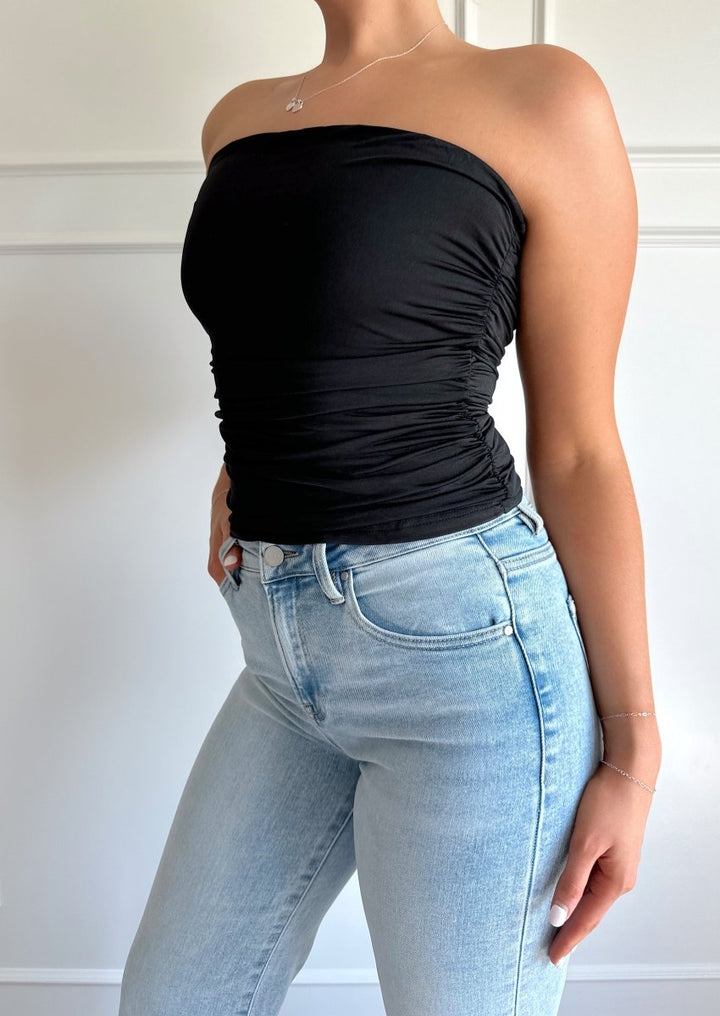 Krista Black Ruched Strapless Tube Top - Gwenna The Label