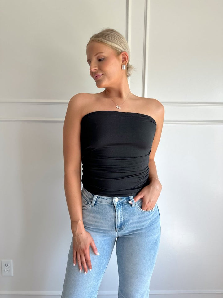 Krista Black Ruched Strapless Tube Top - Gwenna The Label