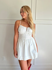 Lainey White Smocked Key Hole Mini Dress - Gwenna The Label