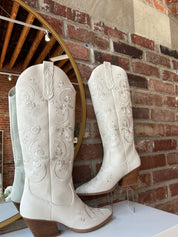 Laney Ivory Embroidered Western Boot - Gwenna The Label
