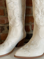 Laney Ivory Embroidered Western Boot - Gwenna The Label