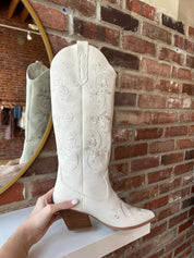 Laney Ivory Embroidered Western Boot - Gwenna The Label