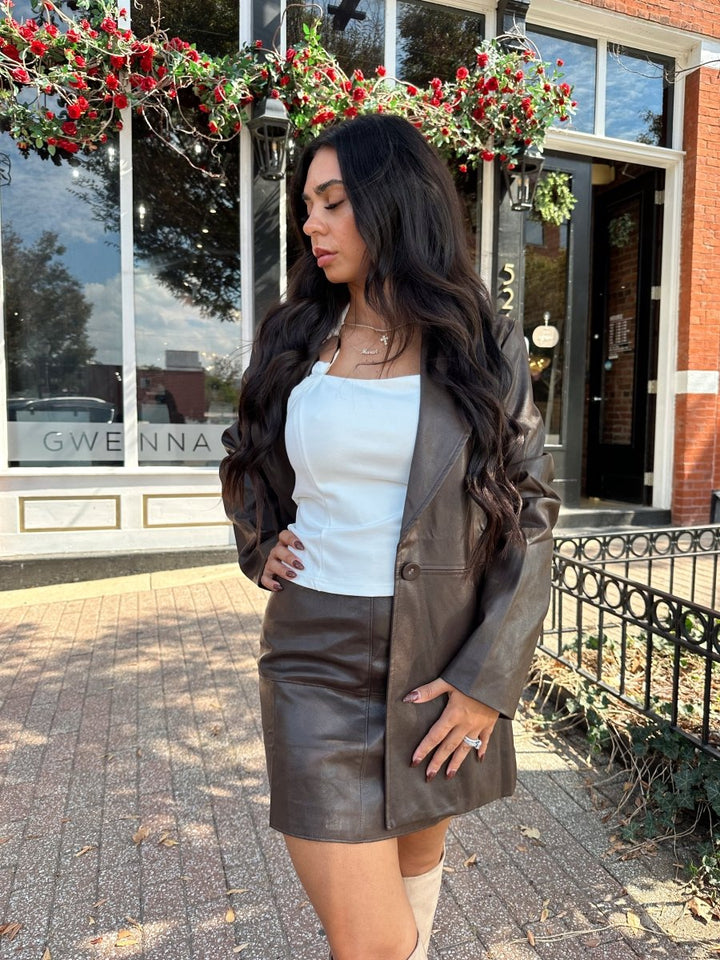 Lochlan Espresso Leather Mini Skirt - Gwenna The Label