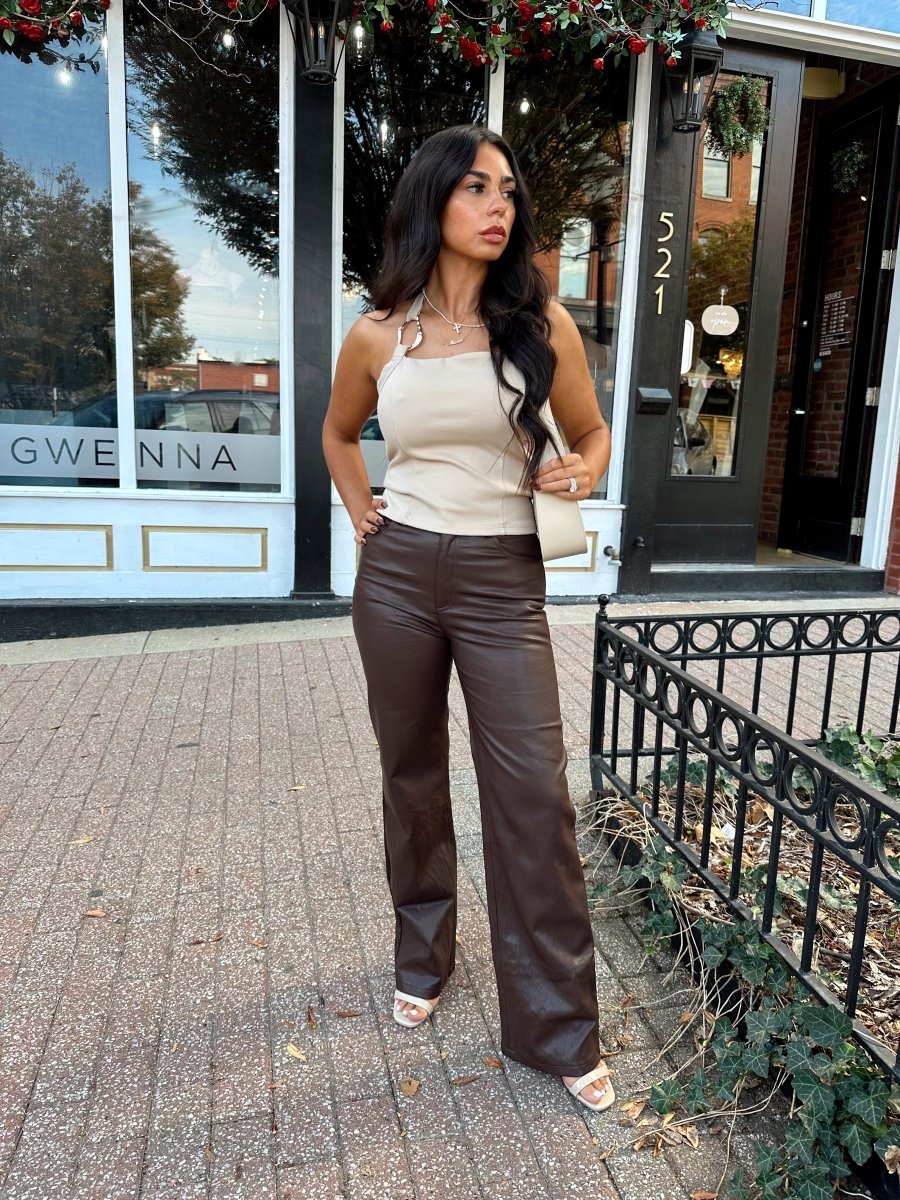 Lucca Taupe Chain Link Halter Top - Gwenna The Label