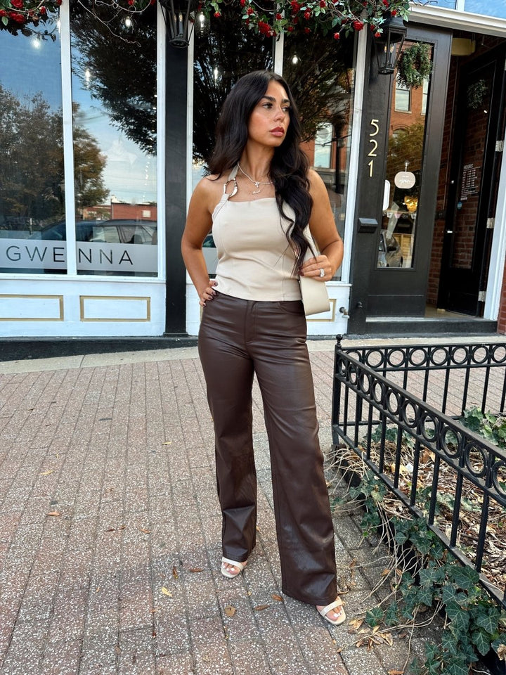 Lucca Taupe Chain Link Halter Top - Gwenna The Label