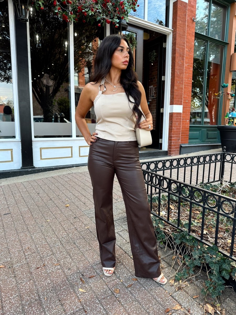 Lucca Taupe Chain Link Halter Top - Gwenna The Label