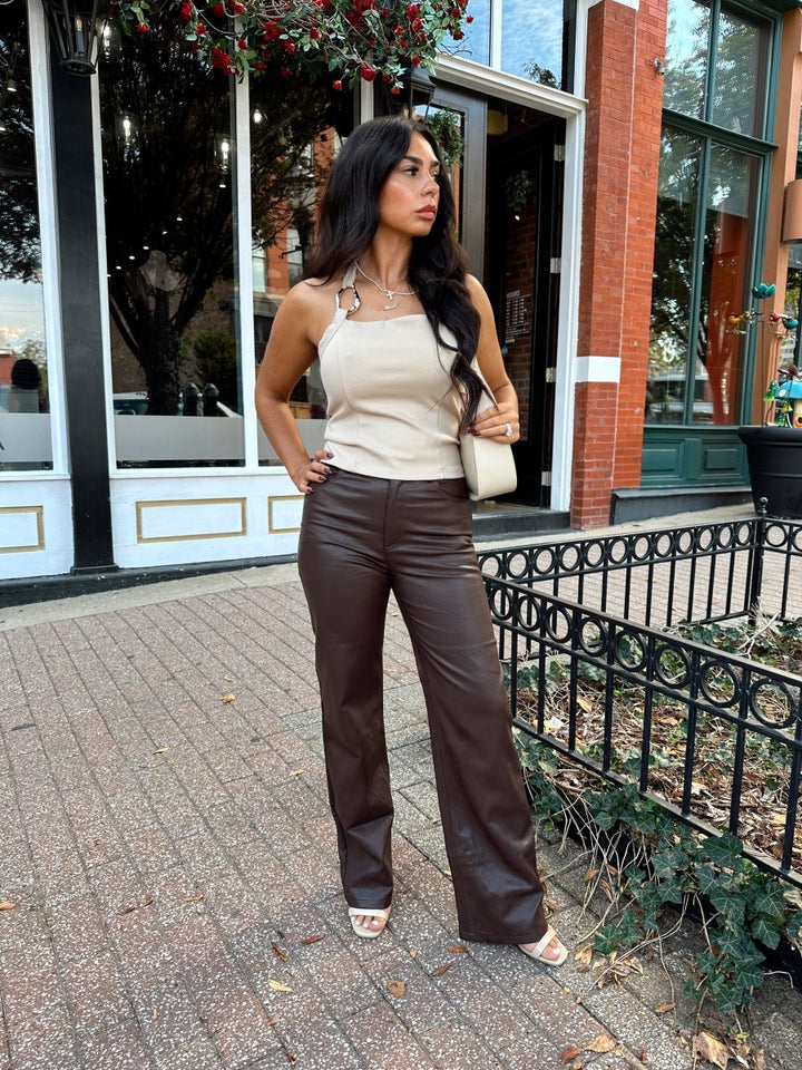 Lucca Taupe Chain Link Halter Top - Gwenna The Label