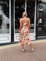 Lydia Floral Satin Scoop Neck Midi Dress - Gwenna The Label