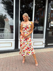 Lydia Floral Satin Scoop Neck Midi Dress - Gwenna The Label