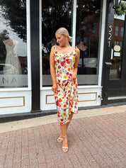 Lydia Floral Satin Scoop Neck Midi Dress - Gwenna The Label