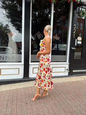 Lydia Floral Satin Scoop Neck Midi Dress - Gwenna The Label