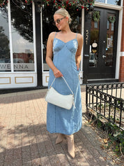 Maeve Denim Lace Embroidered Midi Dress - Gwenna The Label