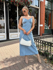 Maeve Denim Lace Embroidered Midi Dress - Gwenna The Label