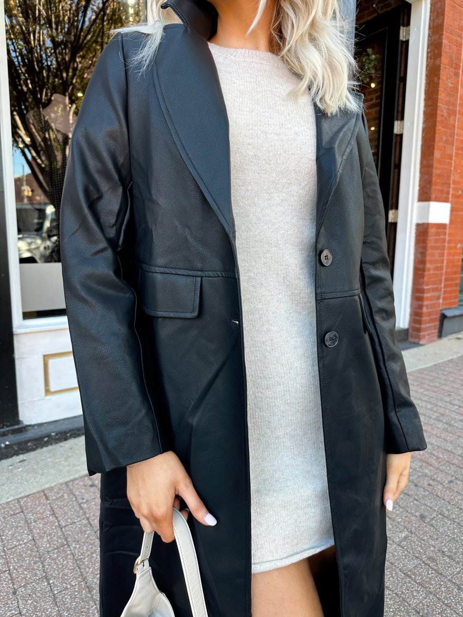 Manhattan Black Leather Trench Coat - Gwenna The Label