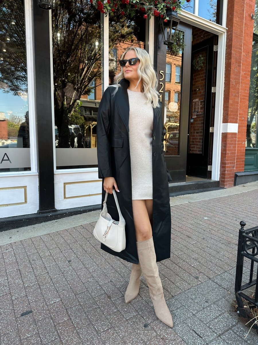 Manhattan Black Leather Trench Coat - Gwenna The Label