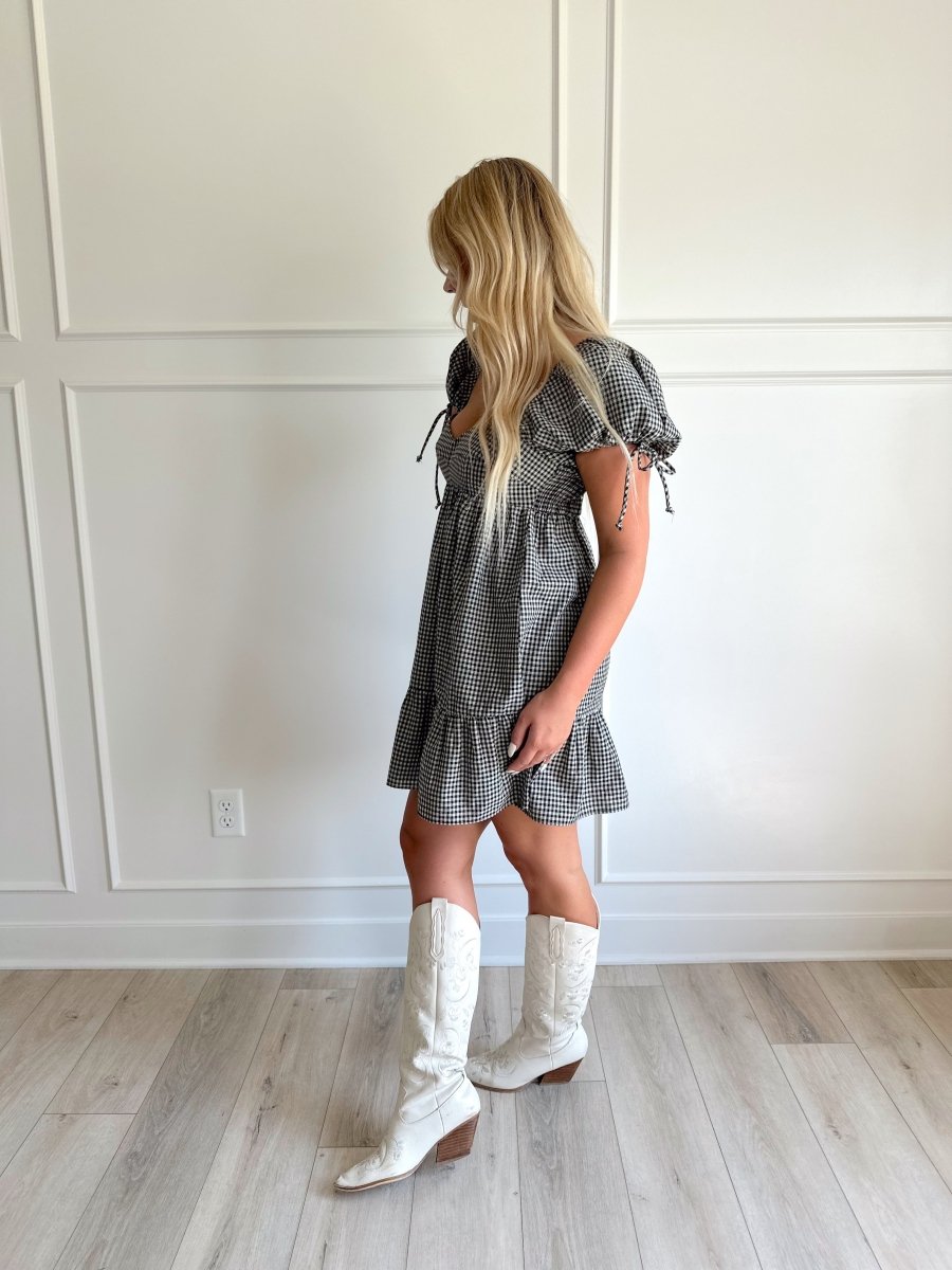 McKenna Black and White Gingham Mini Dress - Gwenna The Label