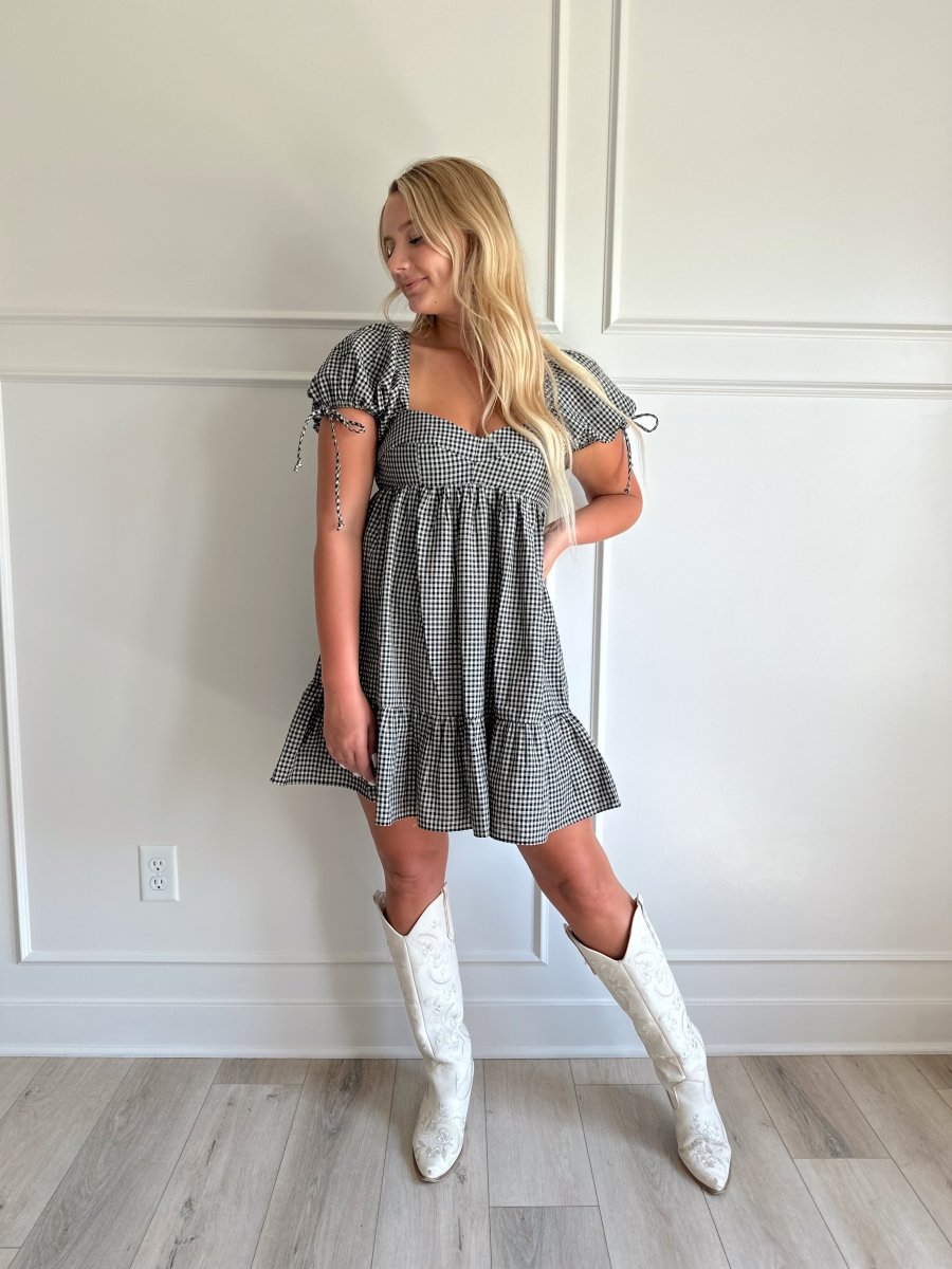 McKenna Black and White Gingham Mini Dress - Gwenna The Label