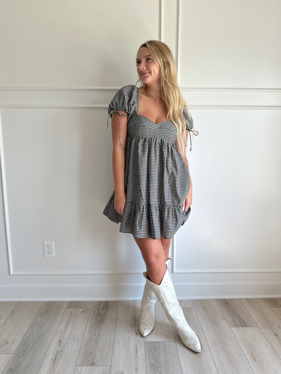 McKenna Black and White Gingham Mini Dress - Gwenna The Label