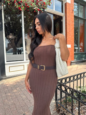 McKenna Brown Strapless Maxi Dress - Gwenna The Label